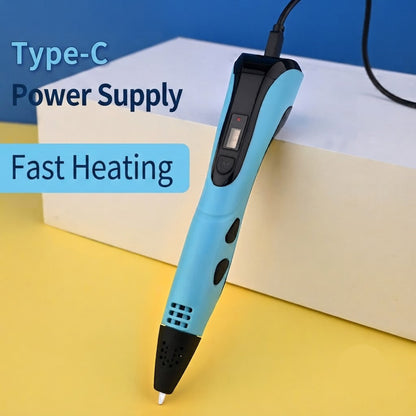 3D Printing Pen Set with Display - Includes 3 Starter Colors of PLA Filament, Stencil Book