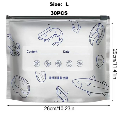 30PCS Reusable Aluminum Foil Sealable Storage Bags with Zipper For Meat Fruit