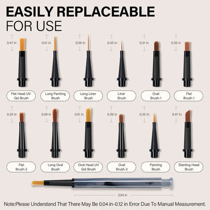 12-Piece Replaceable Tip Nail Art Brush Set