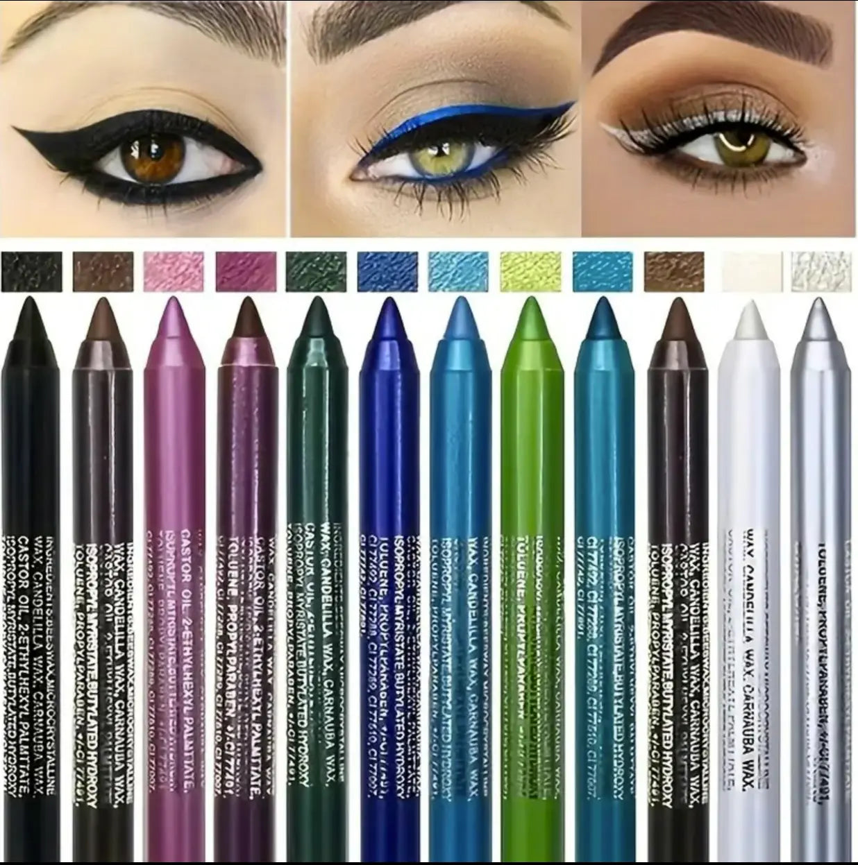 12 Color Eyeliner Shades Pen - High Color Pearl Gloss Finish