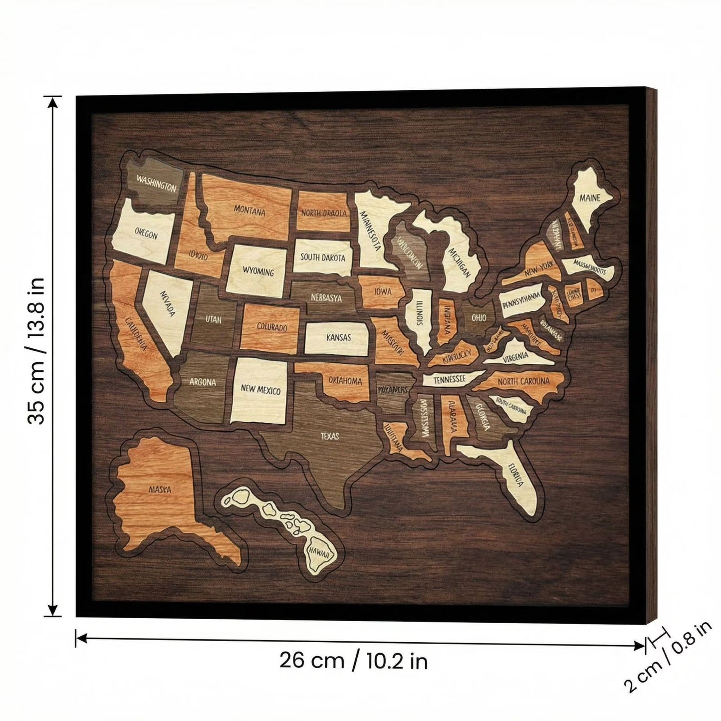 13x10 Inch Wooden USA Travel Map Puzzle – Interactive Wall Decor with Removable State Pieces