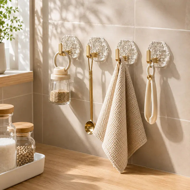 Heavy-Duty Plastic Self-Adhesive Hexagonal Ripple Hooks
