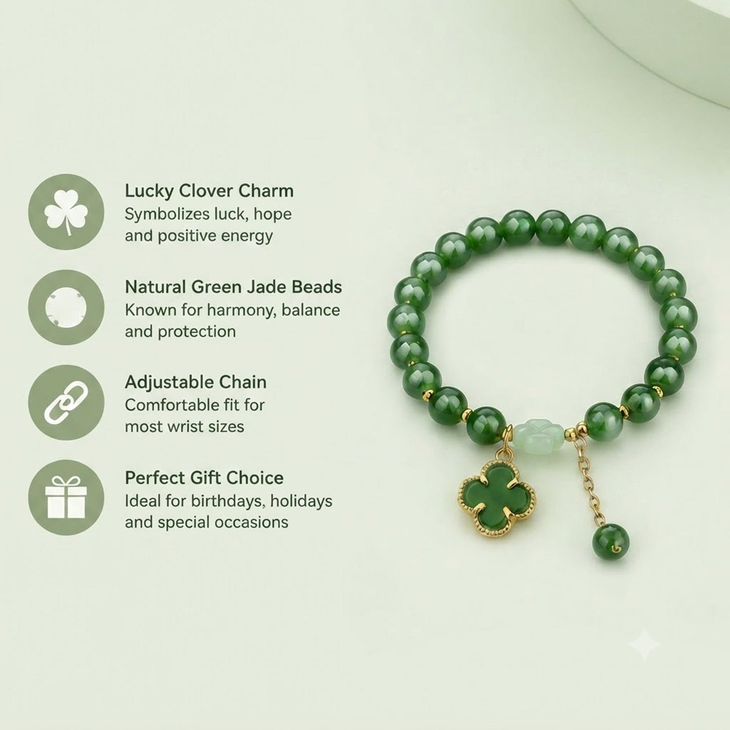 St. Patrick's Day Lucky Green Four-Leaf Clover Bracelet, Irish-Themed Gift for Women