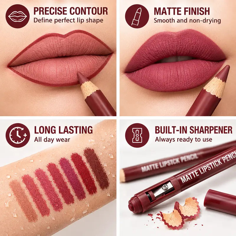 12 Pcs Matte Lip Liner Pencil Set with Built-In Sharpeners