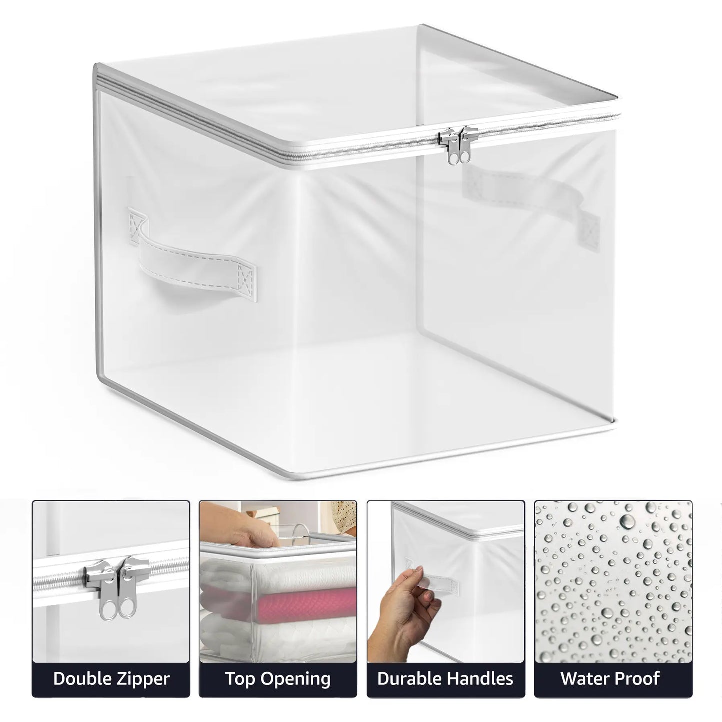 Clear Storage Bag - Foldable Large Plastic Bags with Zipper & Carry Handles