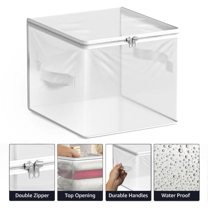 Clear Storage Bag - Foldable Large Plastic Bags with Zipper & Carry Handles