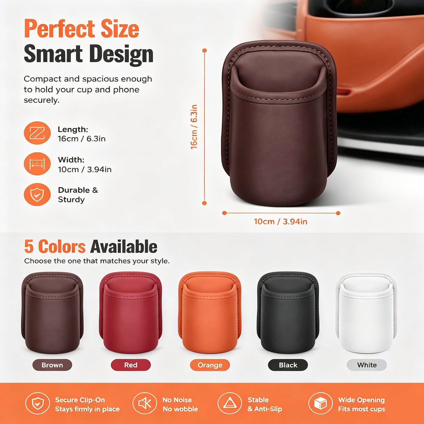 Leather Car Door Cup Holder Wide Mouth Opening, Automotive Accessories Water Bottle Organizer Mount
