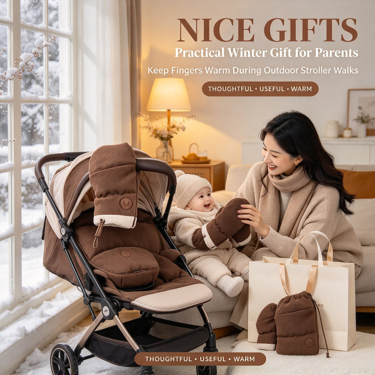 Baby Stroller Warm Muffs Gloves ,Winter Universal Hand Warmer Mittens