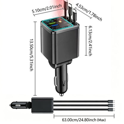 7-in-1 Retractable Car Charger: 120W Max Fast Charging Station with 3 Cables