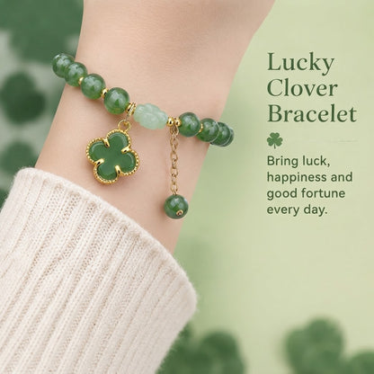St. Patrick's Day Lucky Green Four-Leaf Clover Bracelet, Irish-Themed Gift for Women