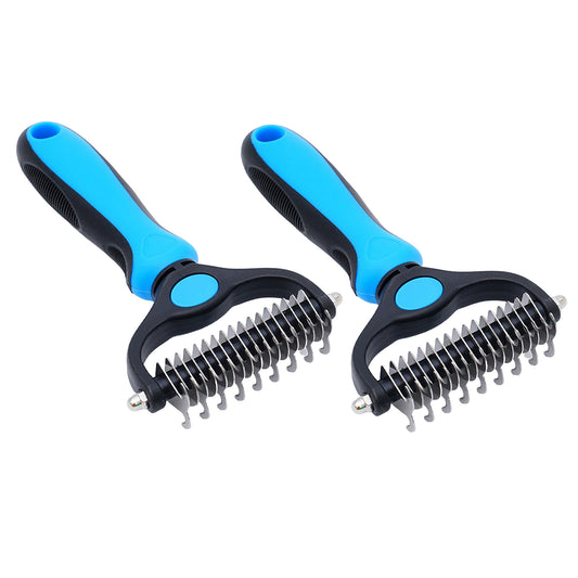 2 Pcs Dog Grooming Brush | Pet Undercoat Dematting Rake with Rounded Teeth