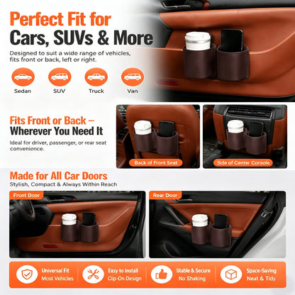 Leather Car Door Cup Holder Wide Mouth Opening, Automotive Accessories Water Bottle Organizer Mount