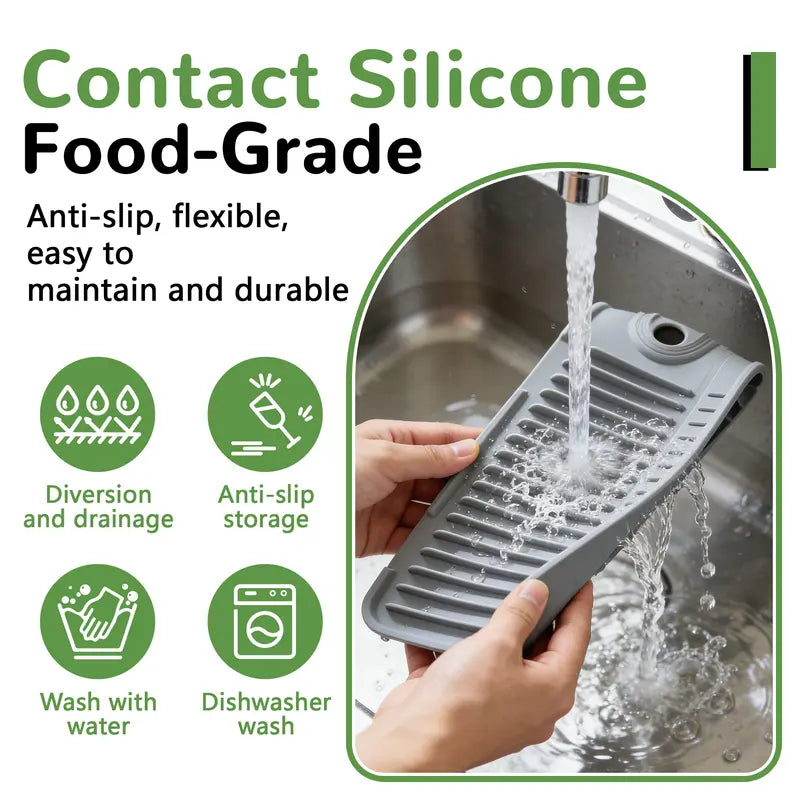 Kitchen Silicone Sink Faucet Mat - Upgraded Angled Fast-Drain