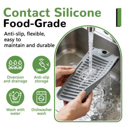 Kitchen Silicone Sink Faucet Mat - Upgraded Angled Fast-Drain