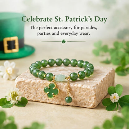 St. Patrick's Day Lucky Green Four-Leaf Clover Bracelet, Irish-Themed Gift for Women