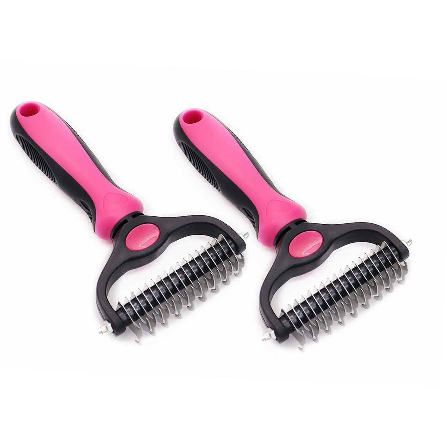 2 Pcs Dog Grooming Brush | Pet Undercoat Dematting Rake with Rounded Teeth