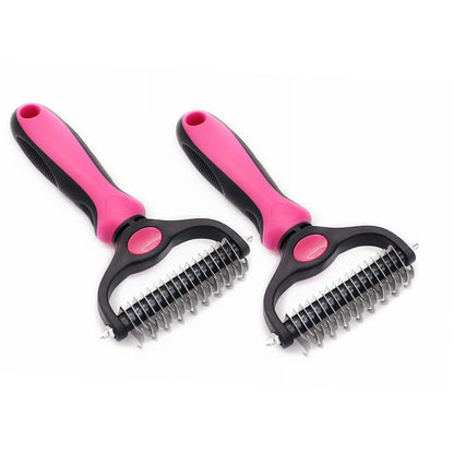 2 Pcs Dog Grooming Brush | Pet Undercoat Dematting Rake with Rounded Teeth