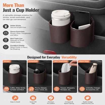 Leather Car Door Cup Holder Wide Mouth Opening, Automotive Accessories Water Bottle Organizer Mount