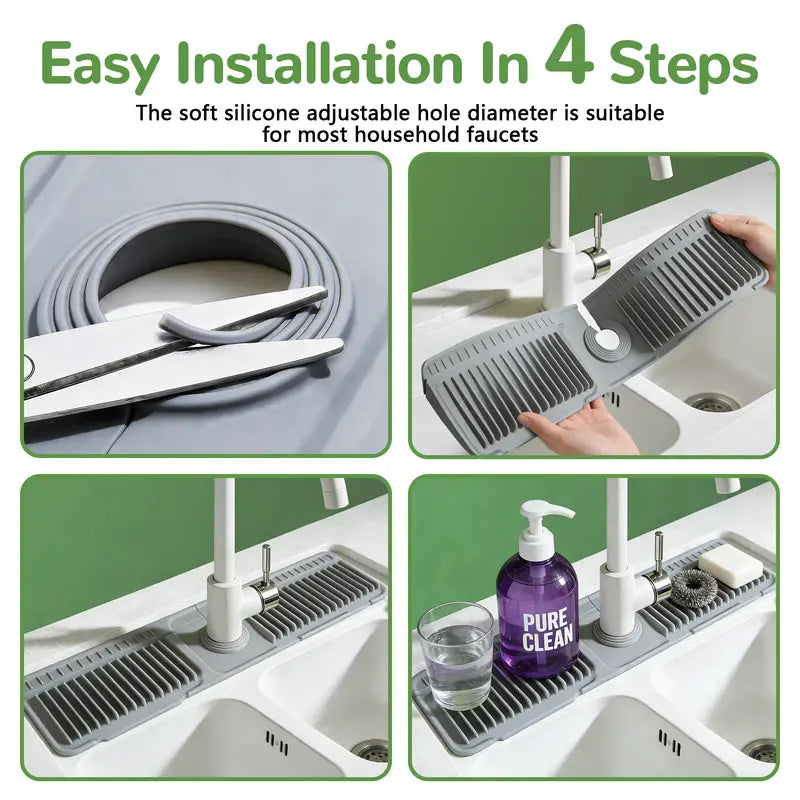 Kitchen Silicone Sink Faucet Mat - Upgraded Angled Fast-Drain