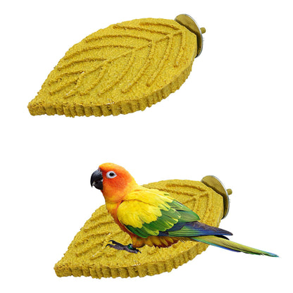 2 Pcs Parrot Perch Resin Bird Beak Grinding Stone, Leaf Shape Perch Stand Foot Clawing Trimmer