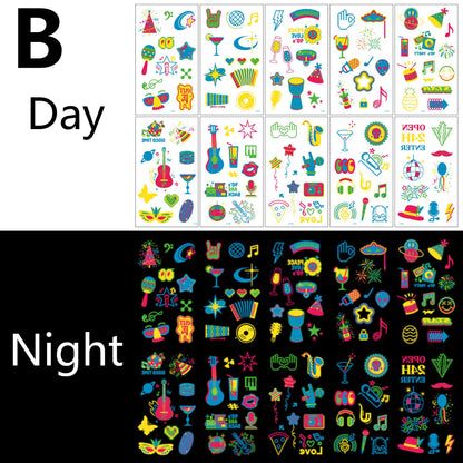 20 Sheets Glow in the Dark UV Blacklight Temporary Tattoos for Adults & Teens