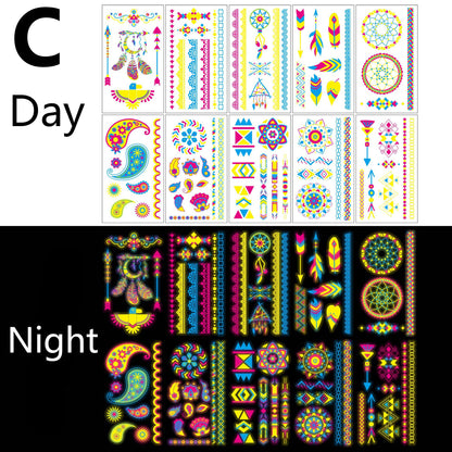 20 Sheets Glow in the Dark UV Blacklight Temporary Tattoos for Adults & Teens