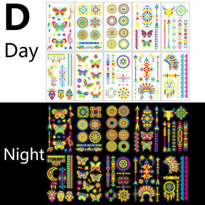 20 Sheets Glow in the Dark UV Blacklight Temporary Tattoos for Adults & Teens