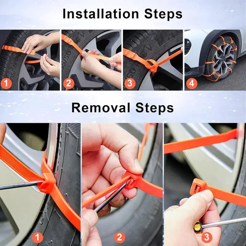 10Pcs Reusable Snow Tire Chains for Trucks & SUVs