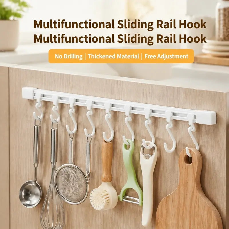 10-Hook Adjustable Multifunctional Slide Rail Adhesive Wall Organiser