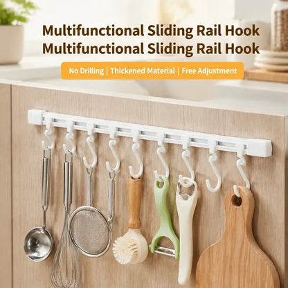 10-Hook Adjustable Multifunctional Slide Rail Adhesive Wall Organiser