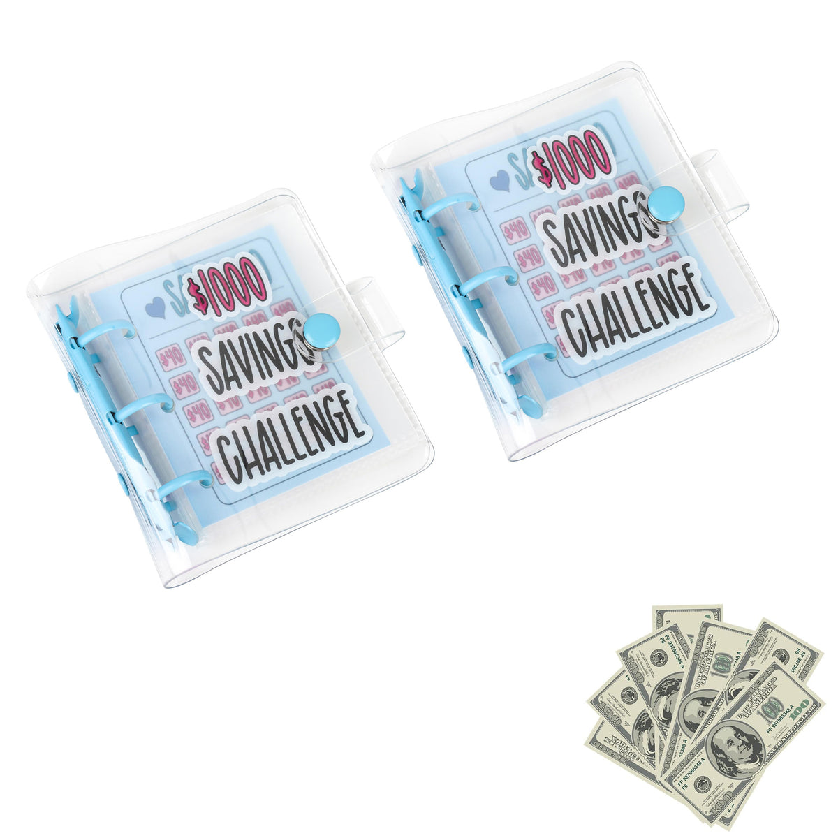 2 Pack Mini Portable Money Saving Challenge Binder,Save $1000 Envelopes