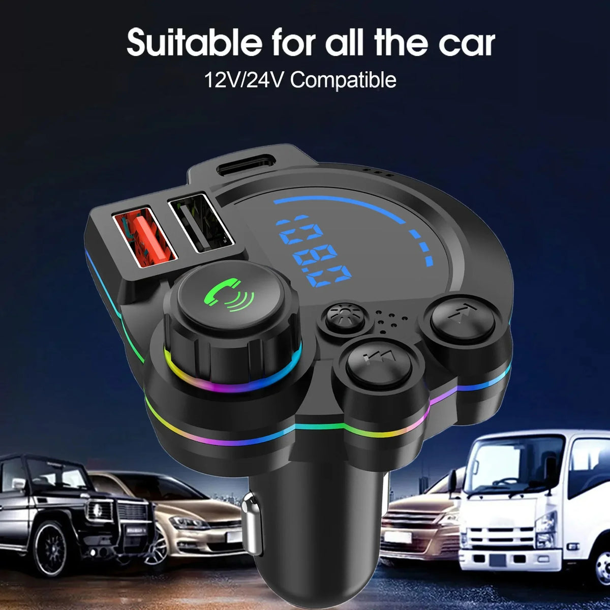 Bluetooth 5.3 FM Transmitter Car Accessory with PD20W Fast & QC3.0 Support Dual USB Charging