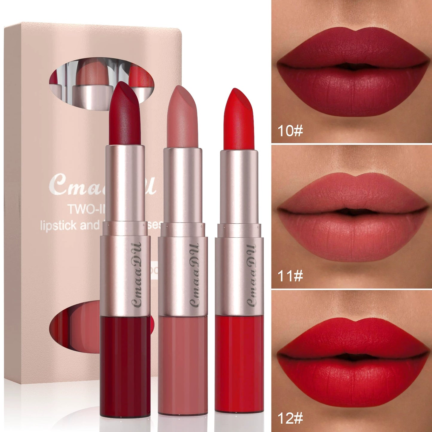 3-Color Long-Lasting Lipstick & Lip Glaze Set – Dual-Ended Design