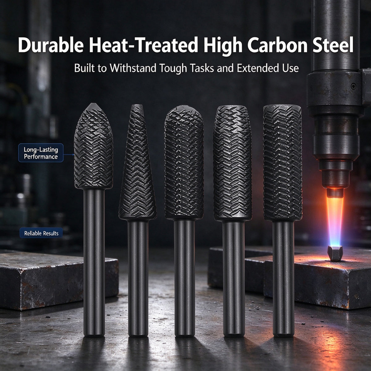 5PCS Rotary Rasp Carbon Steel Cutter Drill Bits Rasp for Steel Grinding Carving