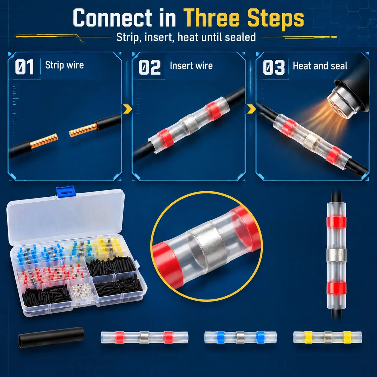 300PCS Solder Seal Heat Shrink Wire Connectors - Quick Splice Wire Butt Terminals