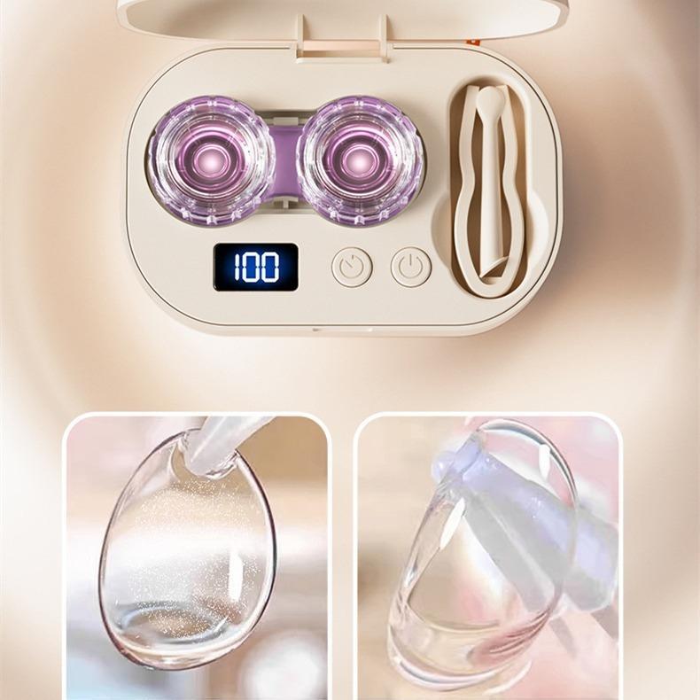 Ultrasonic Rechargeable Contact Lens Cleaner with Vanity Mirror - Portable Case for Hard & Soft Lenses