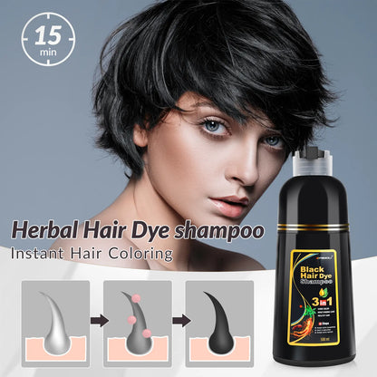 Hair Dye Shampoo 3 in 1,Herbal Ingredients,Contains Ginseng Extract,Can cover gray hairs