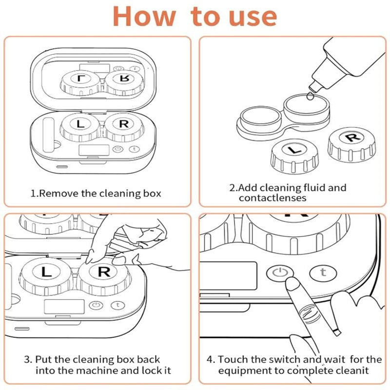 Ultrasonic Rechargeable Contact Lens Cleaner with Vanity Mirror - Portable Case for Hard & Soft Lenses
