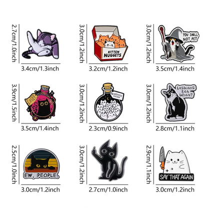 9-Piece Set Cute Cat Enamel Pin Drop Set Pins
