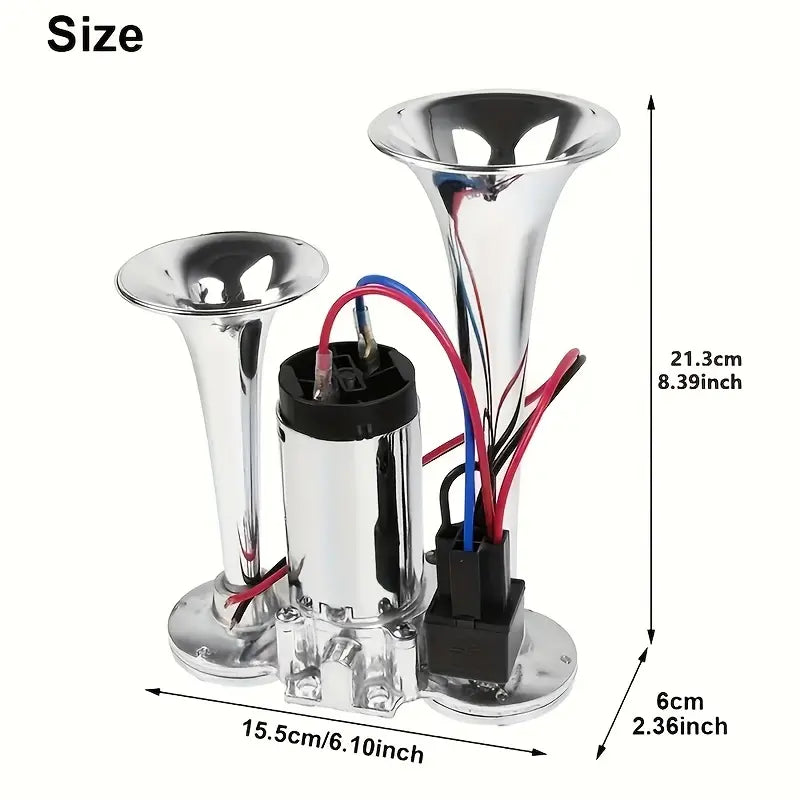 12V Dual Trumpet Air Horn Kit with Mini Compressor