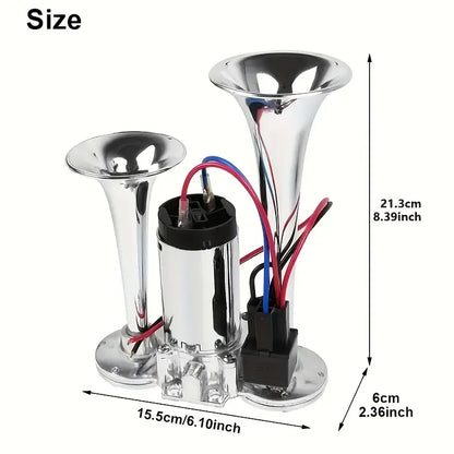 12V Dual Trumpet Air Horn Kit with Mini Compressor