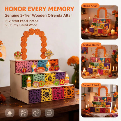 Mexican Day of the Dead 3-Tier Wooden Altar Display Set