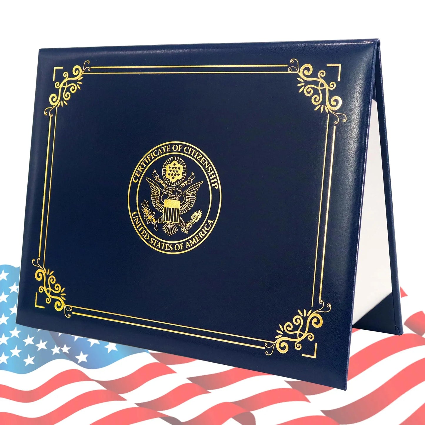 US Citizenship Certificate Holder Navy PU Naturalization Gold Foil Embossed