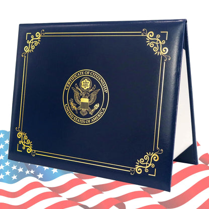 US Citizenship Certificate Holder Navy PU Naturalization Gold Foil Embossed