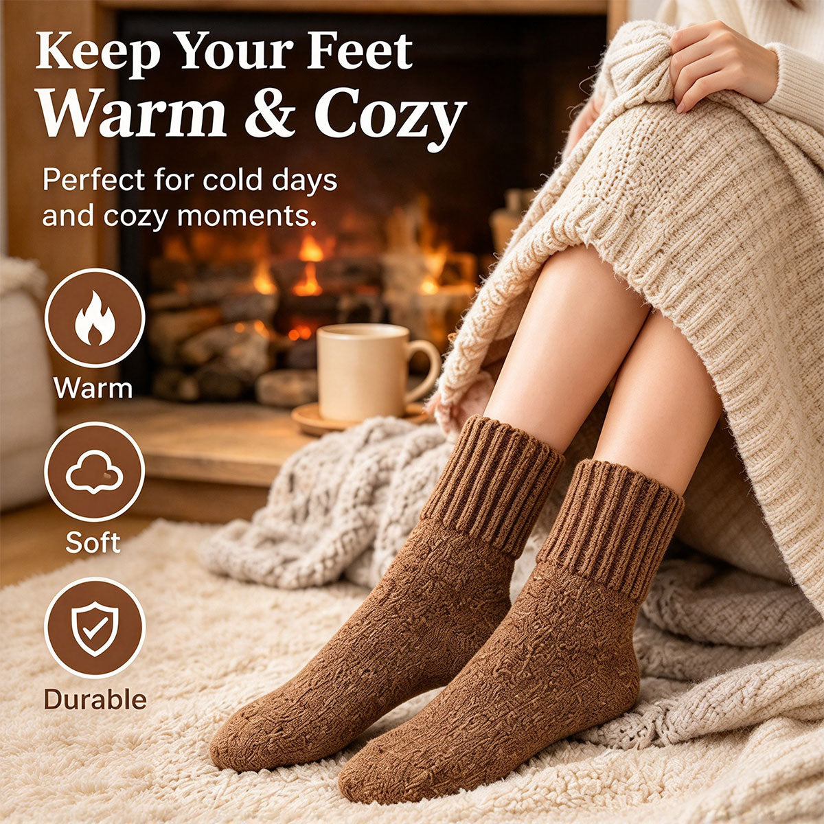 5 Pairs Maillard Style Fleece Lined Thick Terry Socks