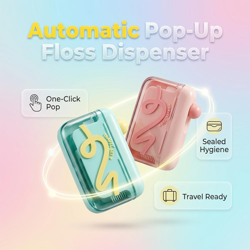 2 Pack Automatic Pop-Up Floss Dispenser with 100 Dental Floss Picks
