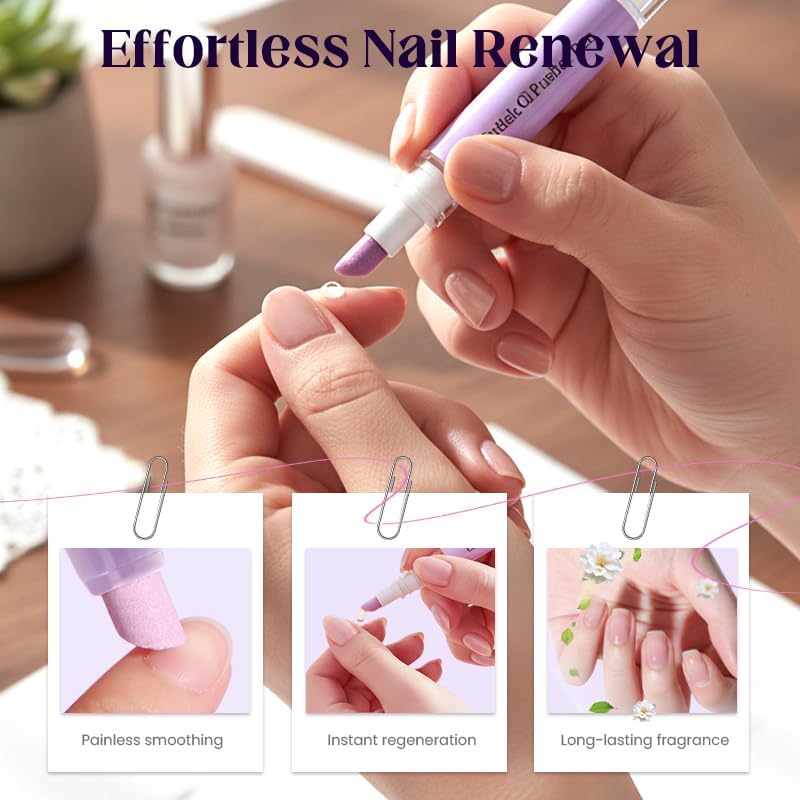 2-in-1 Nail Care Tool with Ceramic Cuticle Pusher & Moisturizing Oil