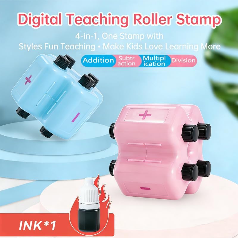 4 in 1 Math Roller Stamp and Addition Subtraction Multiplication Division Tool