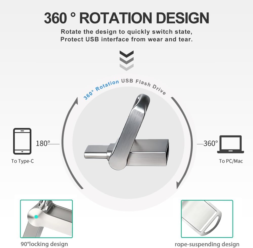 2TB USB Flash Drive, USB C & USB A Dual Drive Memory Stick,  for iPhone , Android, MacBook, iPad, Laptops, PCs