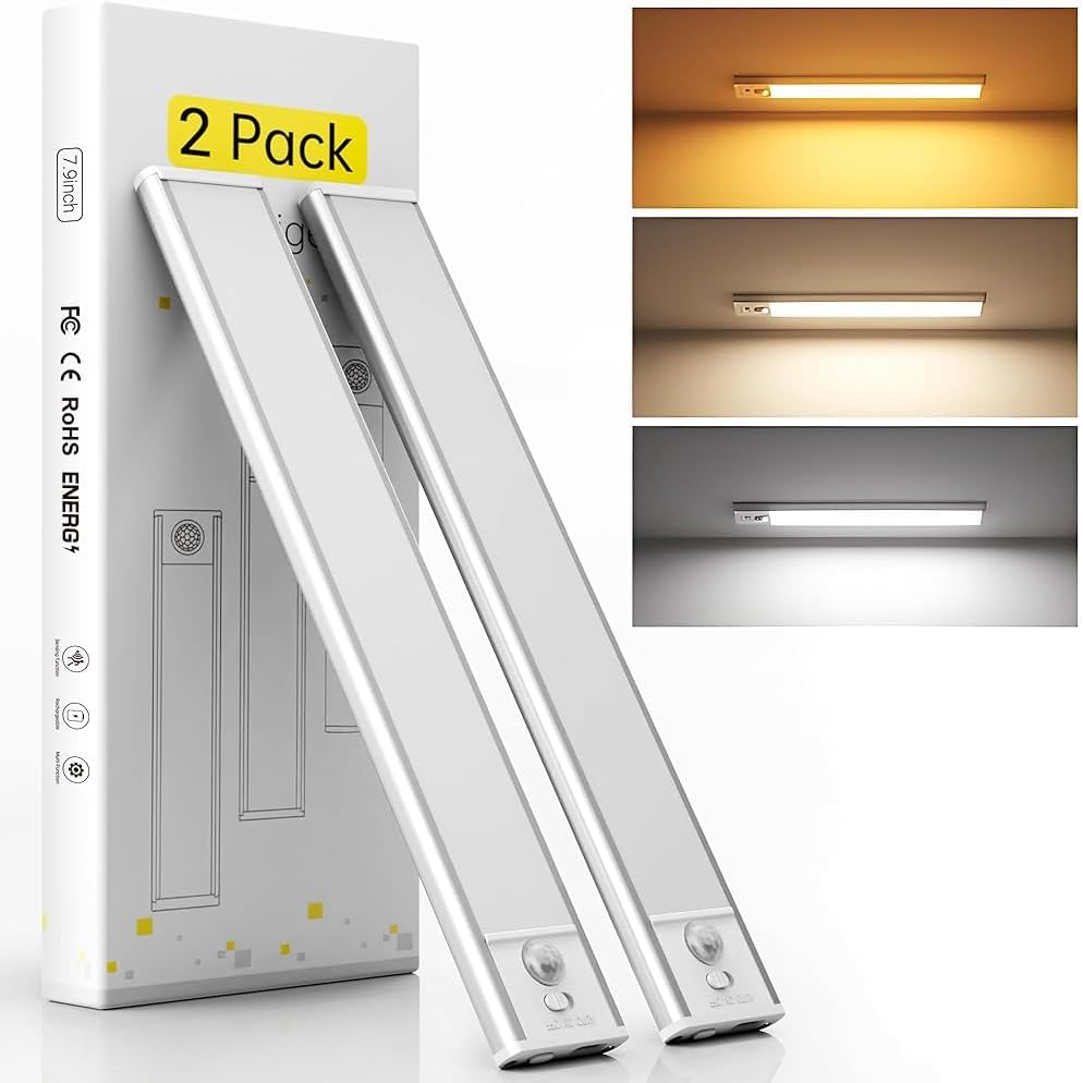 2Pack LED Motion Sensor Light,Under Counter Lighting, Wireless USB Rechargeable
